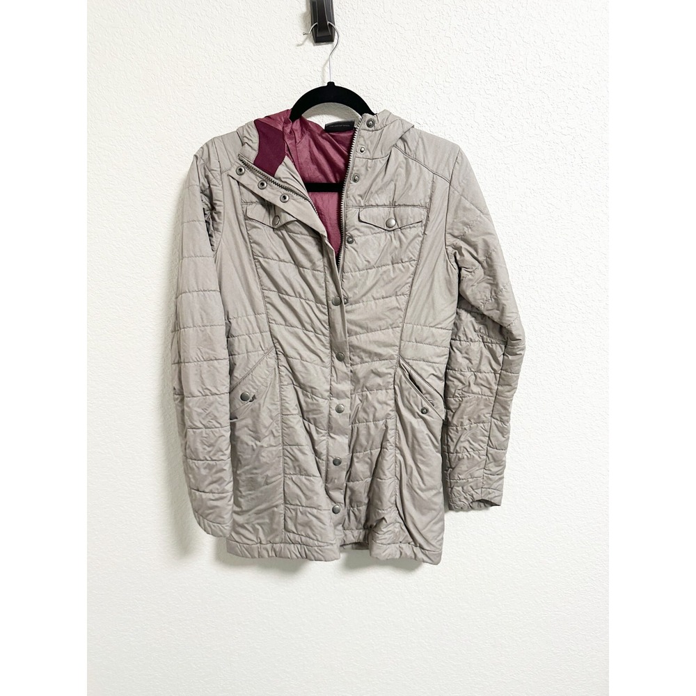 Ibex Womens Quilted Merino Wool Fill Snap Full Zip Hooded Jacket Taupe Size XS